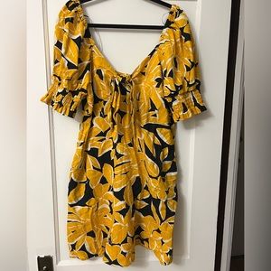 Who What Wear Yellow Black Ruffled Wrap Sundress